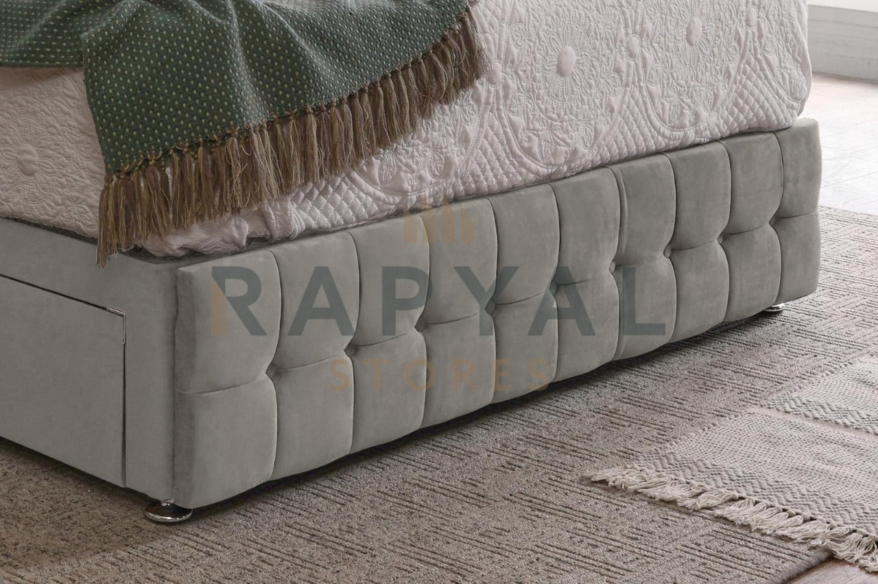 Capri Light Grey Reinforced Divan Bed Base with Box Headboard
