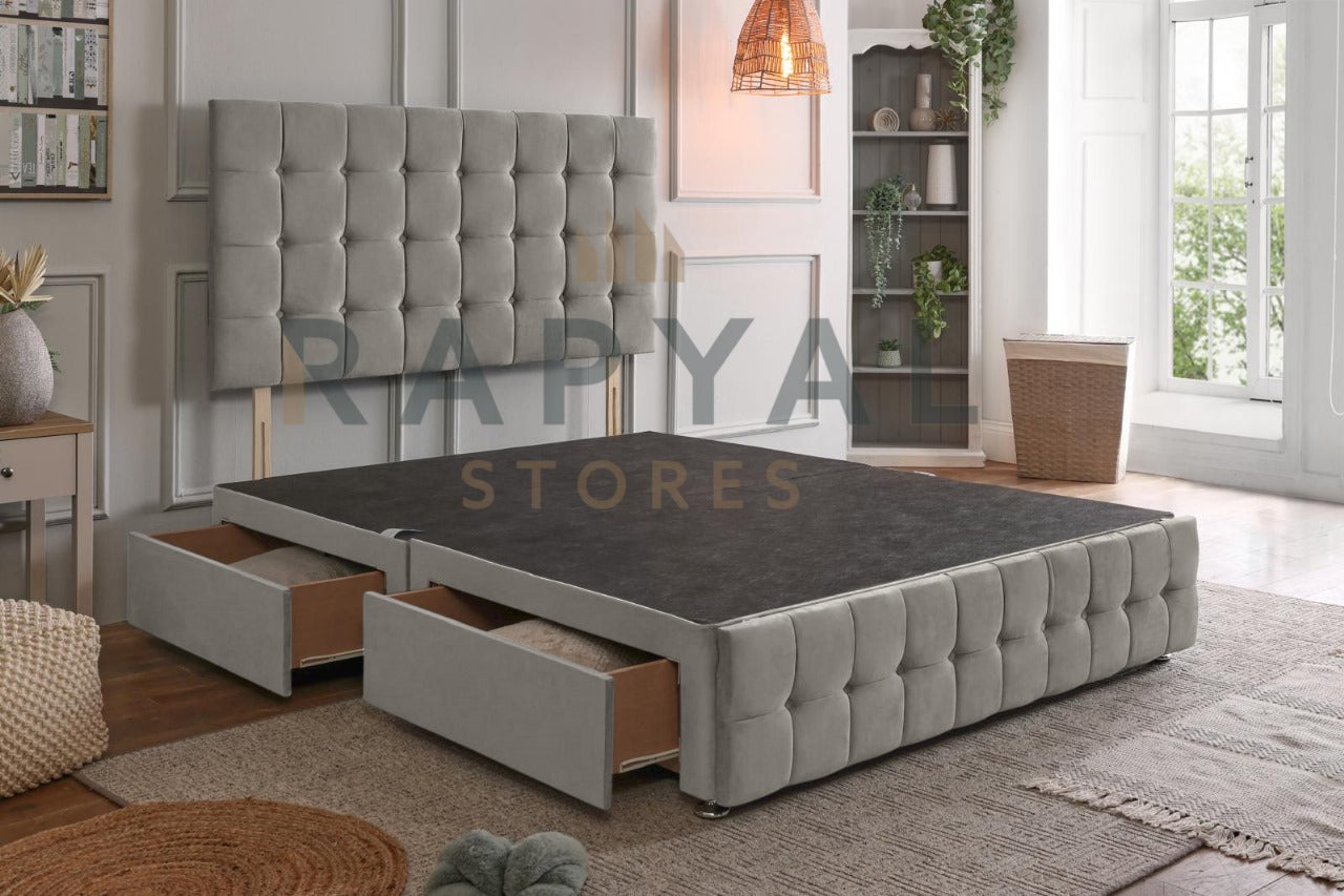 Capri Light Grey Reinforced Divan Bed Base with Box Headboard