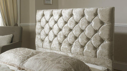 Clara Chesterfield Design Cream Crushed Velvet Floor Standing Divan Bed Headboard