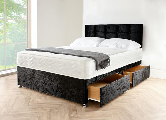 Patrick Crushed Velvet Divan Bed with 1500 Pocket Spring Orthopaedic Mattress Option