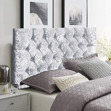 Fiona Chesterfield Design Silver Crushed Velvet Floor Standing Divan Bed Headboard