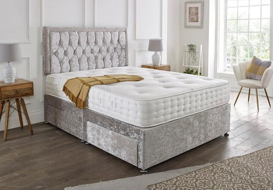 Rayshon Crushed Velvet Divan Bed with Button Headboard