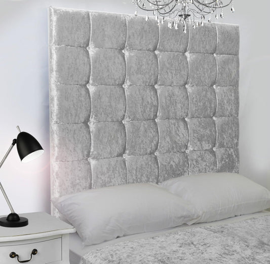 Elmira Cube Design Grey Crushed Velvet Floor Standing Divan Bed Headboard