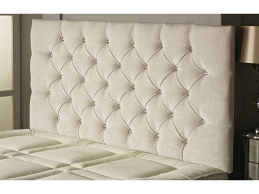 Karina Panel Button Design Chenille Upholstered Floor Standing Divan Bed Headboard