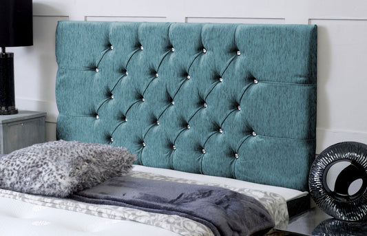 Grandeur Chesterfield Design Blue Chenille Floor Standing Divan Bed Headboard