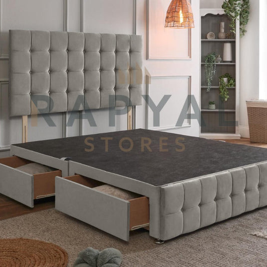 Capri Light Grey Reinforced Divan Bed Base with Box Headboard